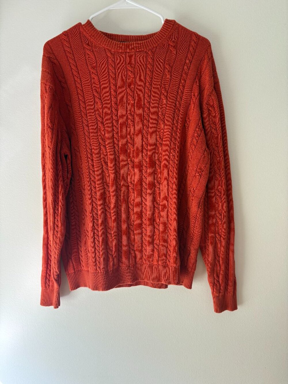 Roundtree & Yorke 100% Cotton Cable Knit Sweater 🍊 Burnt Orange Ginger Crewneck